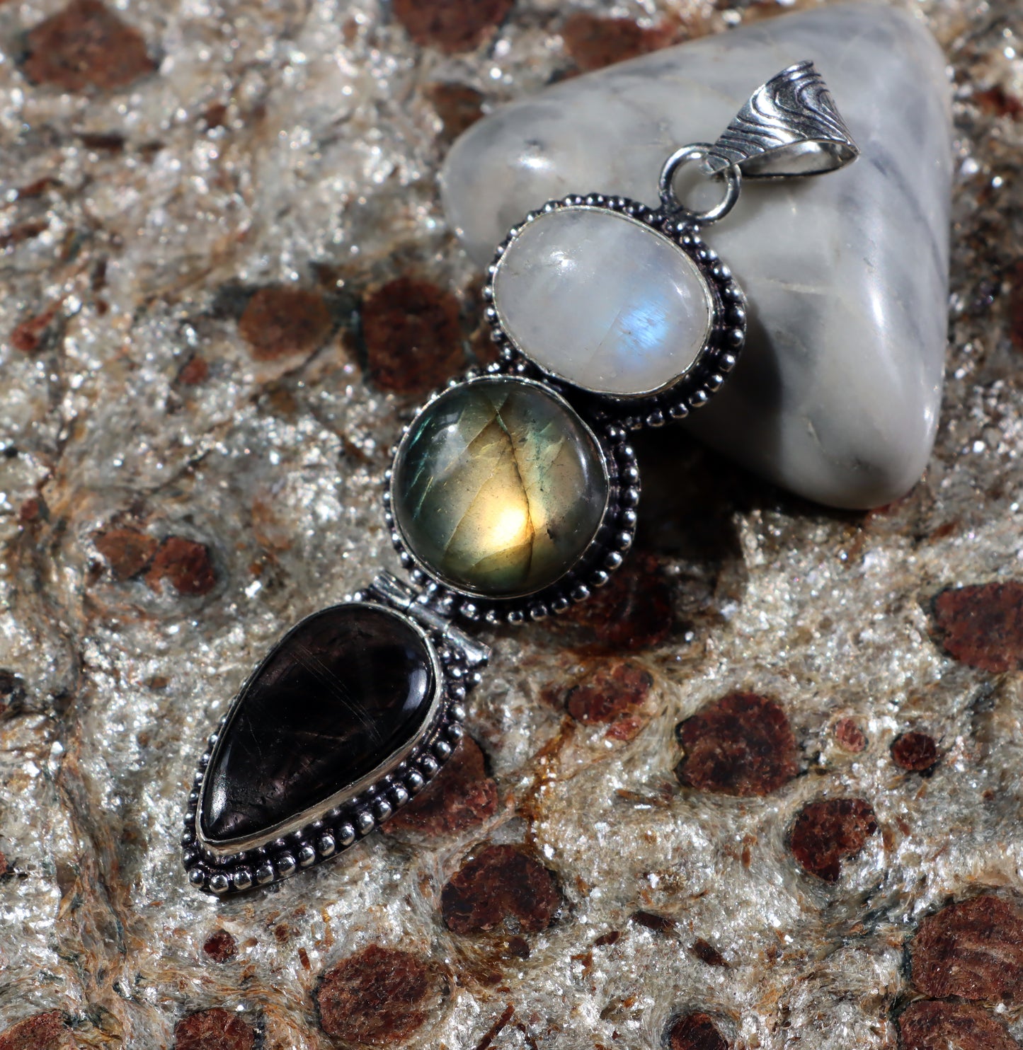 Labradorite hypersthene moonstone pendant