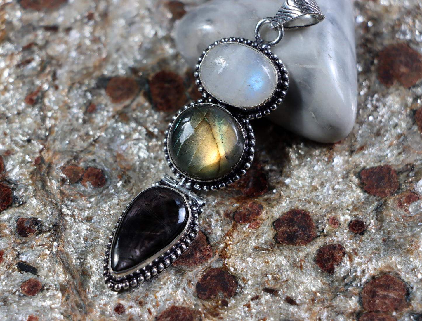 Labradorite hypersthene moonstone pendant