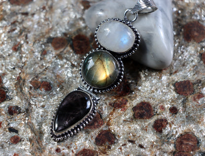 Labradorite hypersthene moonstone pendant