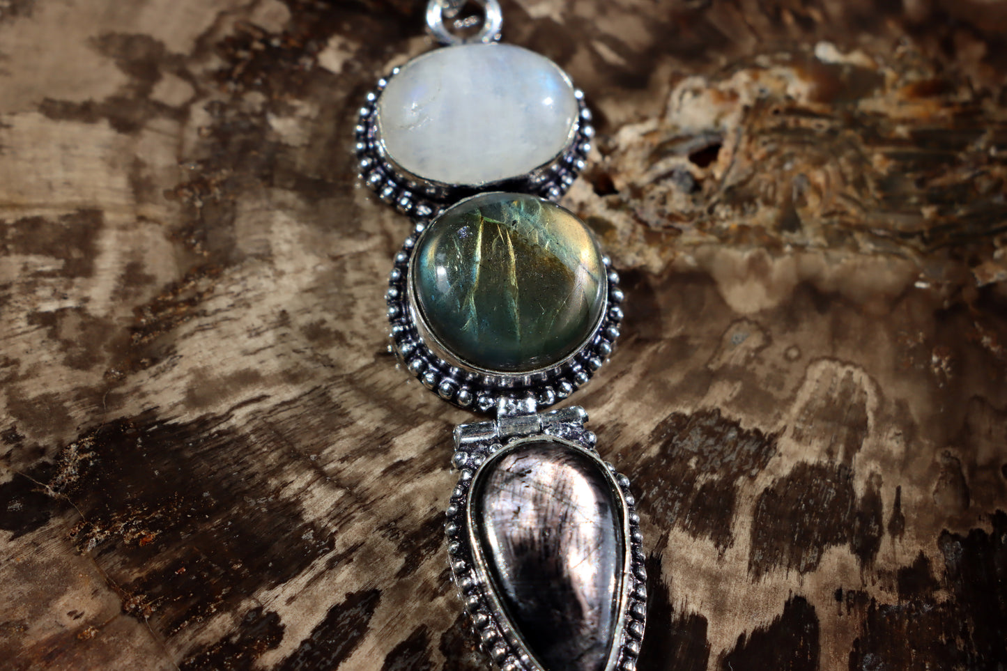 Labradorite hypersthene moonstone pendant