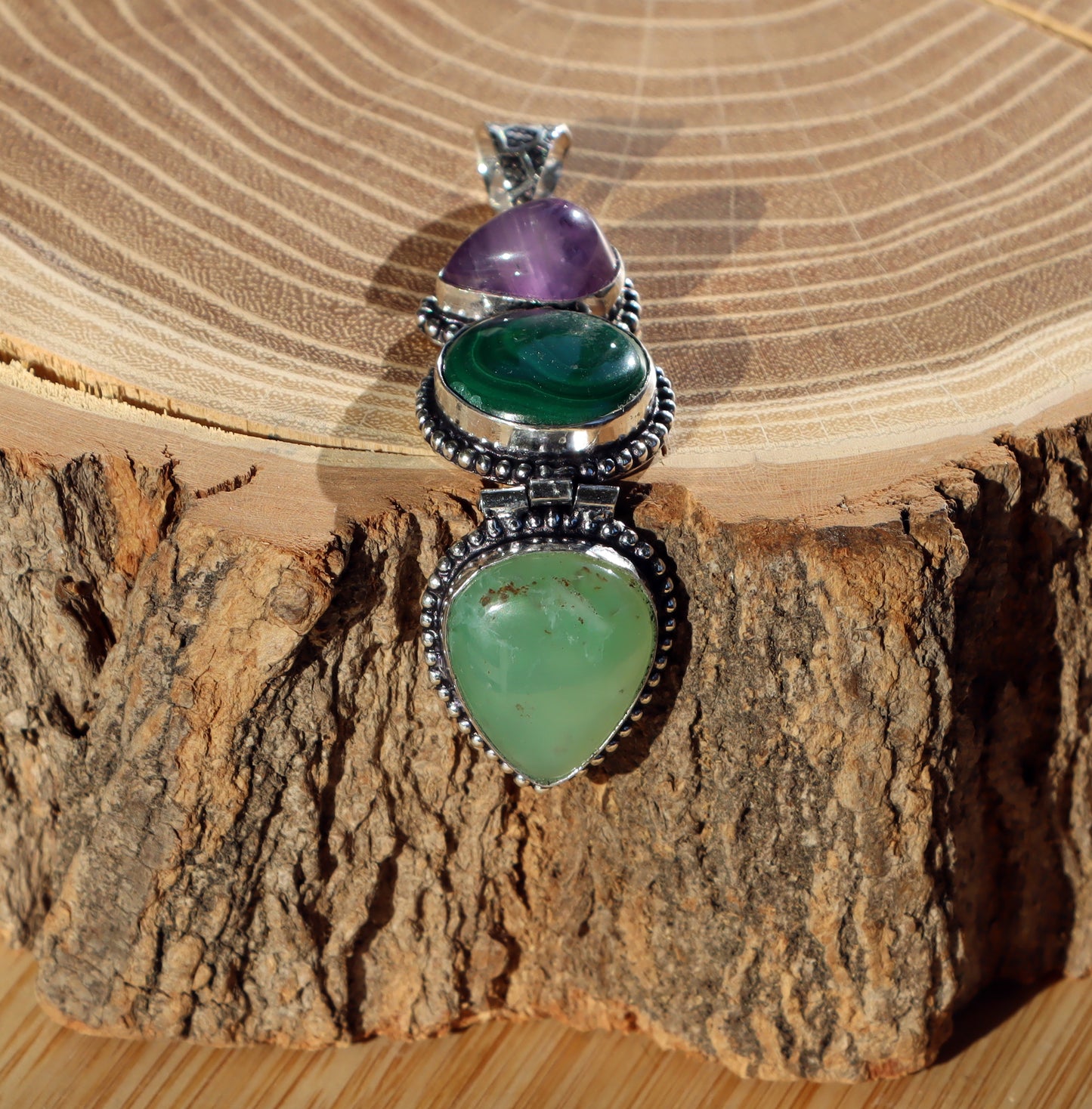 Pendant chrysoprase amethyst malachite