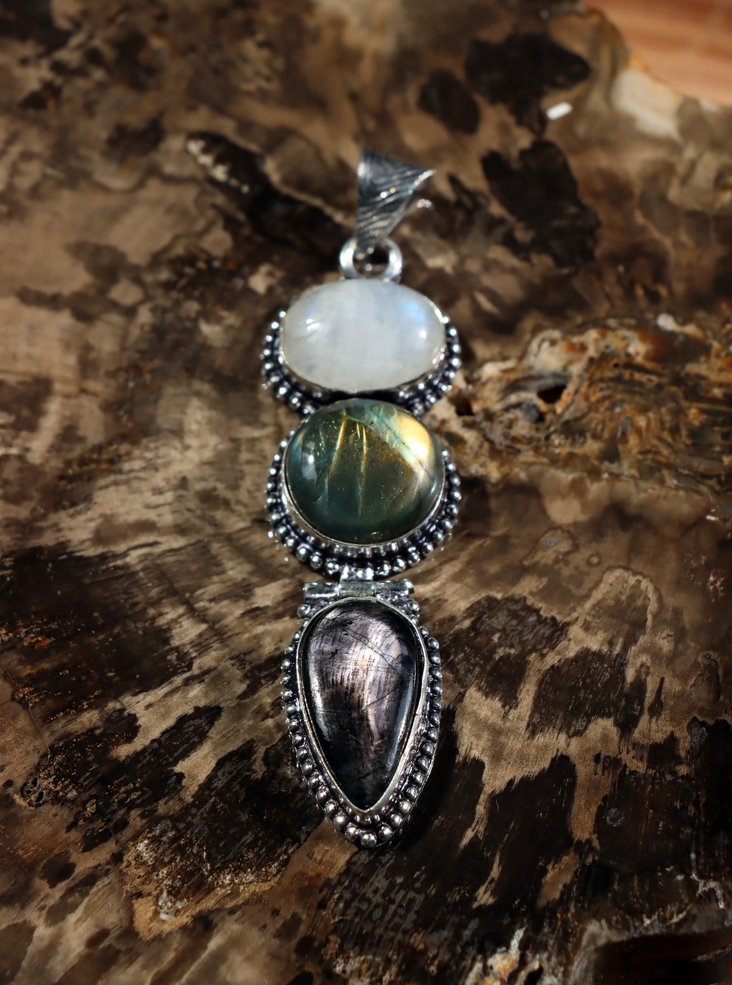 Labradorite hypersthene moonstone pendant