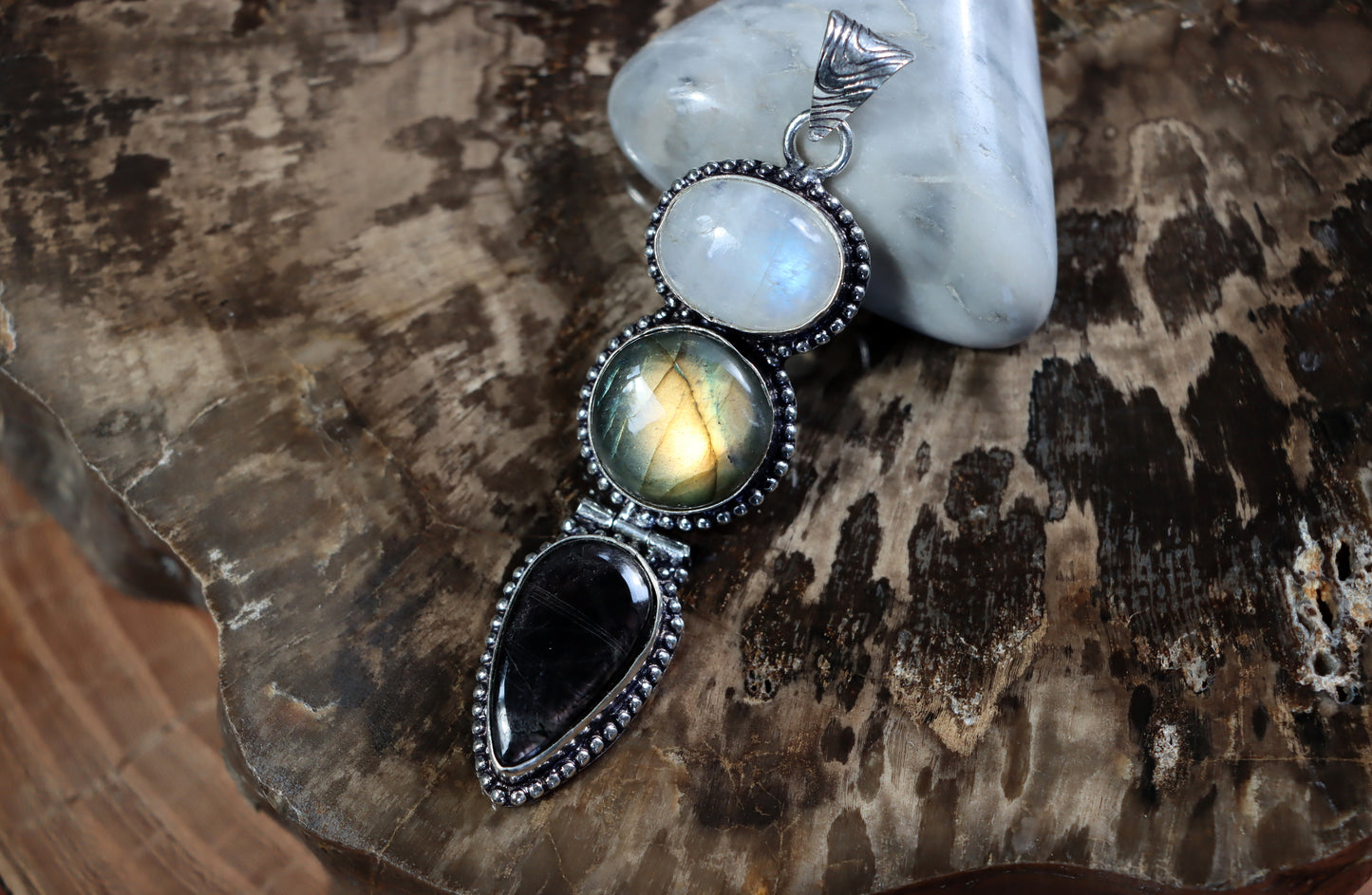 Labradorite hypersthene moonstone pendant