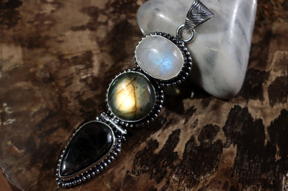 Labradorite hypersthene moonstone pendant