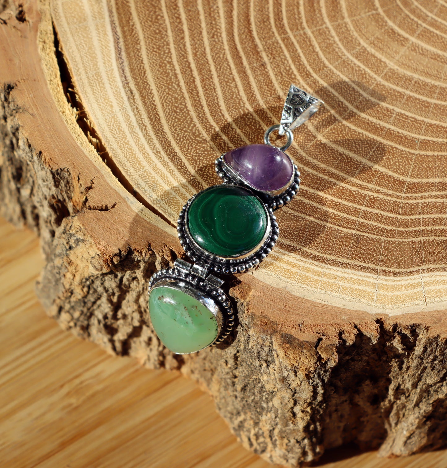 Pendant chrysoprase amethyst malachite