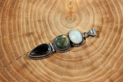 Labradorite hypersthene moonstone pendant