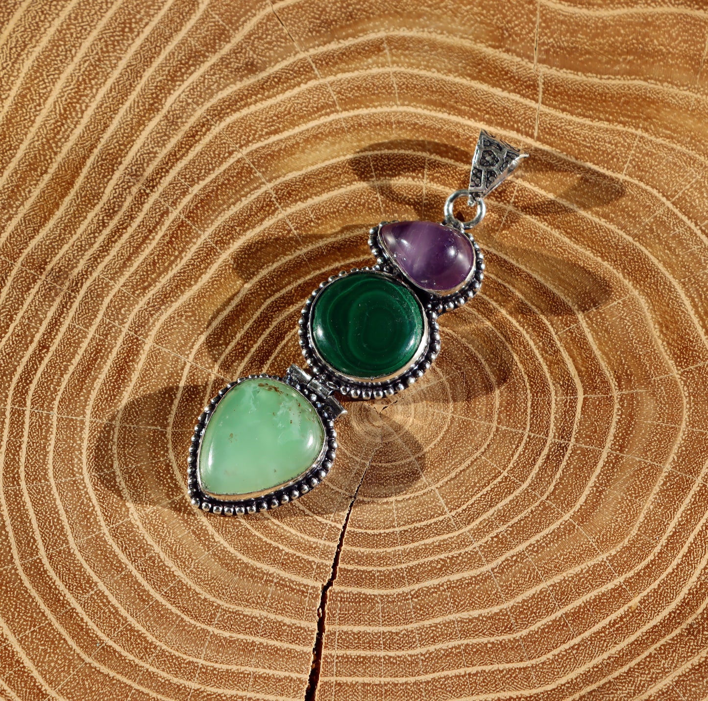 Pendant chrysoprase amethyst malachite