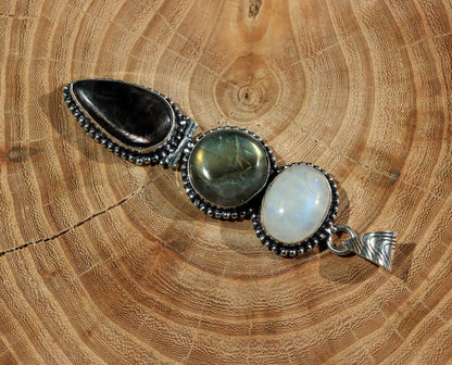 Labradorite hypersthene moonstone pendant