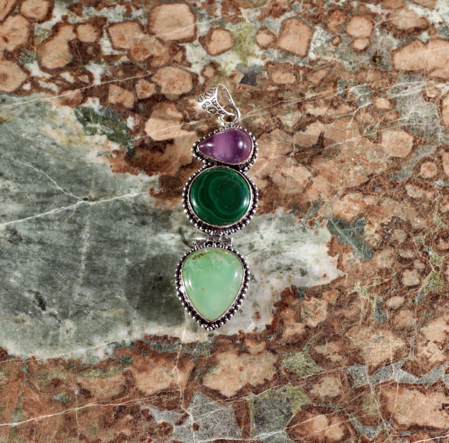 Pendant chrysoprase amethyst malachite