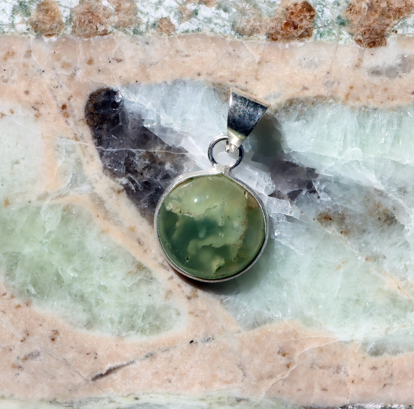 Epidote pendant in prehnite