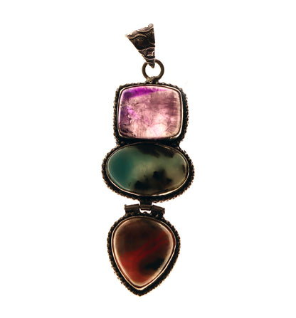 Pendant amethyst larimar rhodochrosite