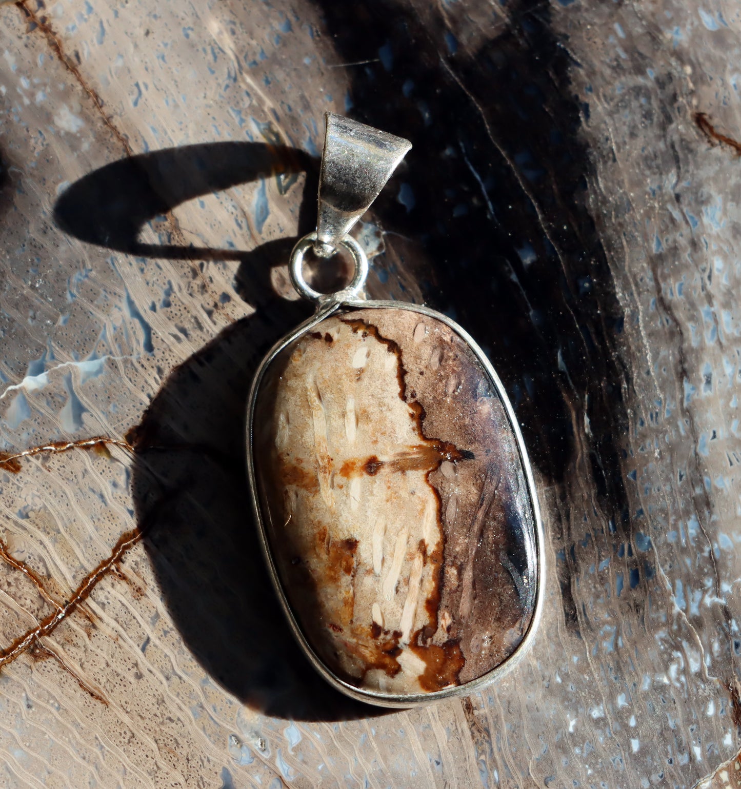 Petrified palm tree pendant