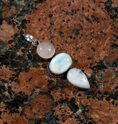 Pendant larimar rose gold moonstone