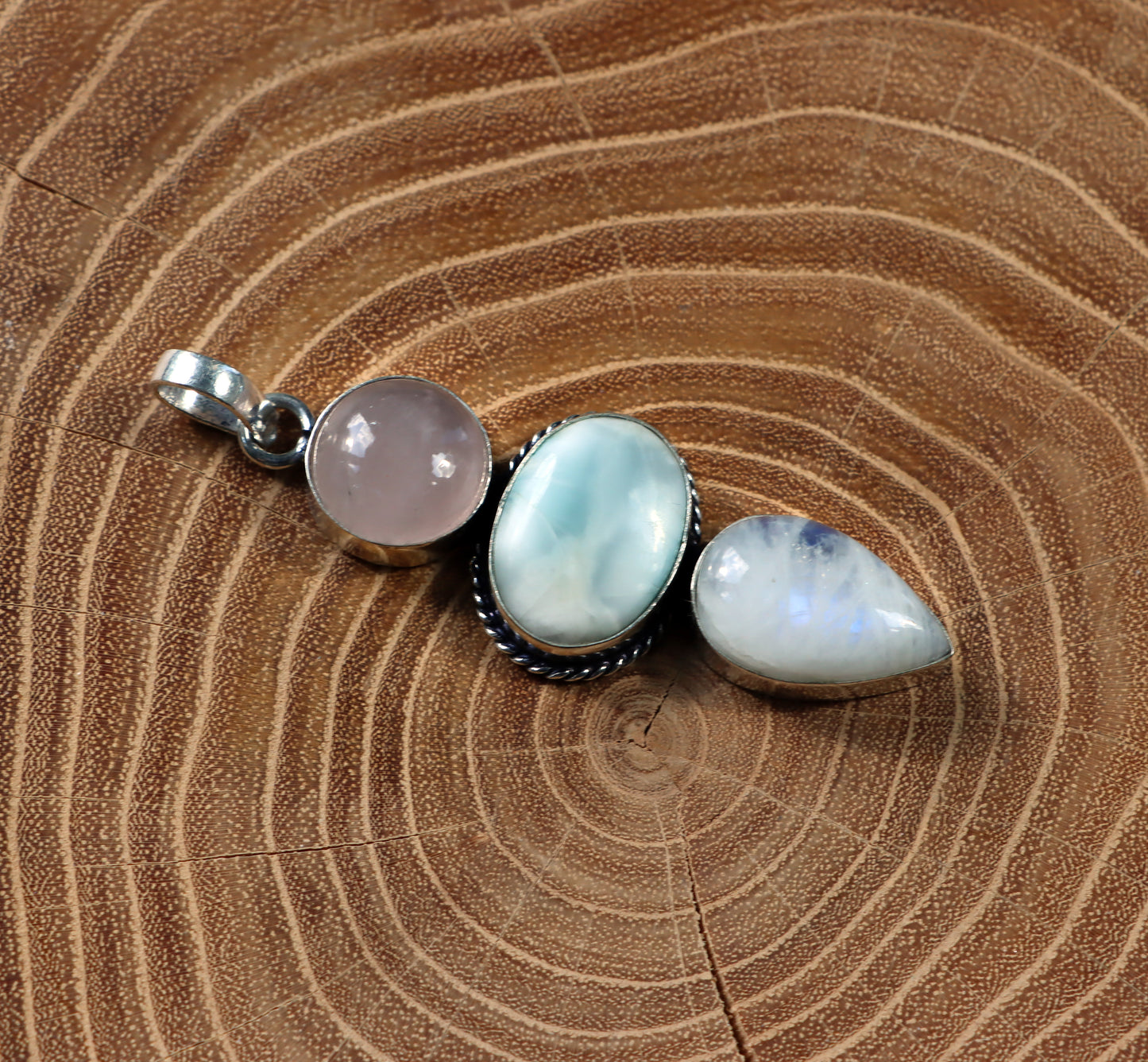 Pendant larimar rose gold moonstone