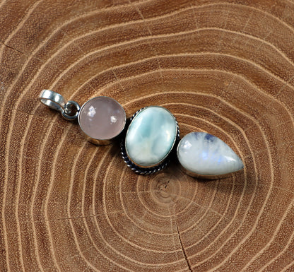 Pendant larimar rose gold moonstone