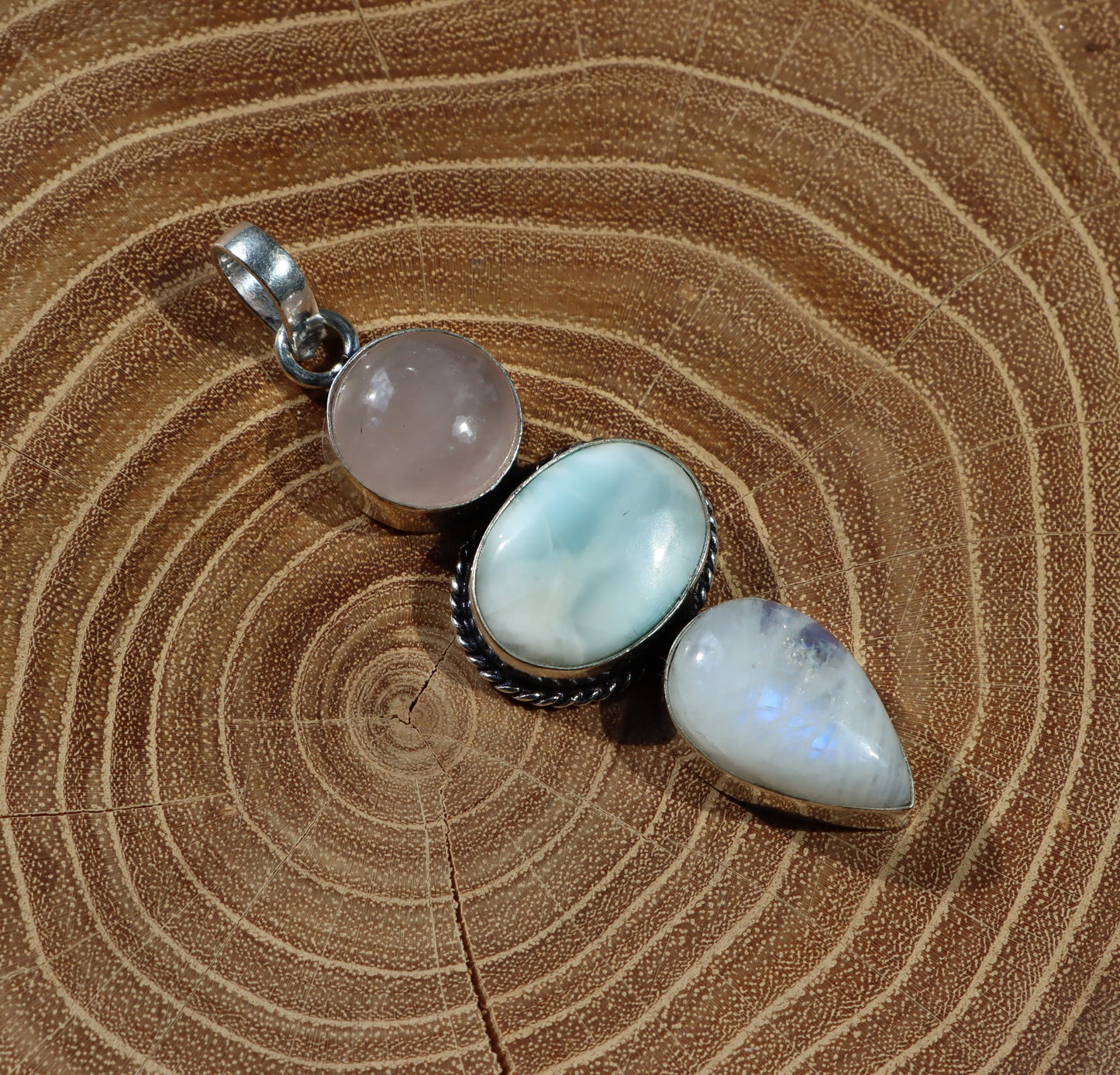 Pendant larimar rose gold moonstone