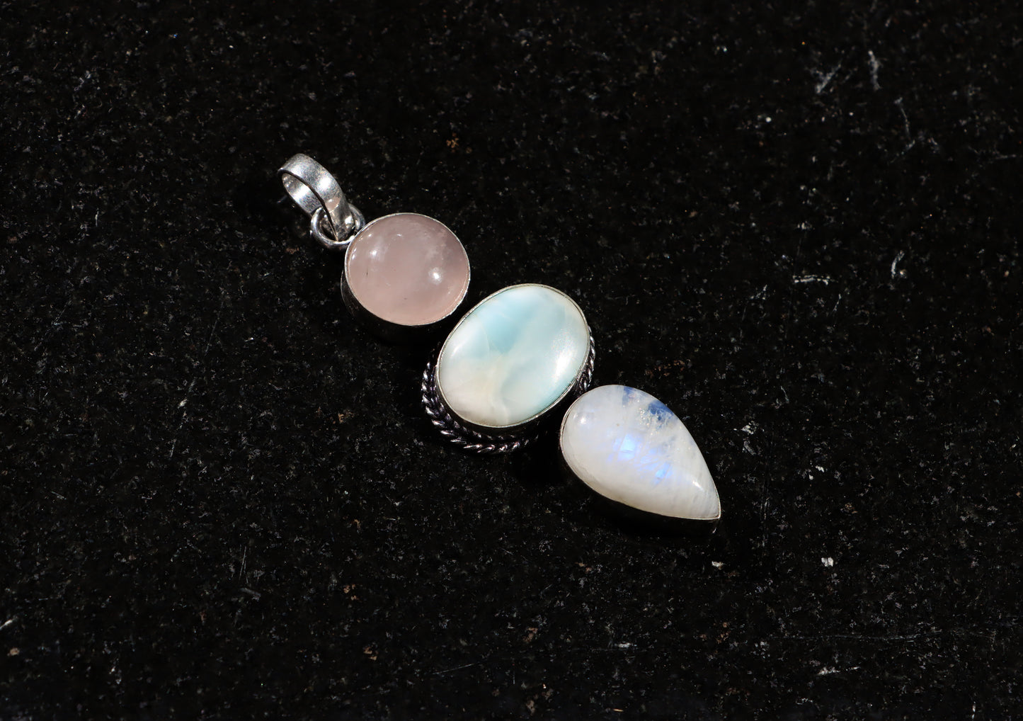 Pendant larimar rose gold moonstone