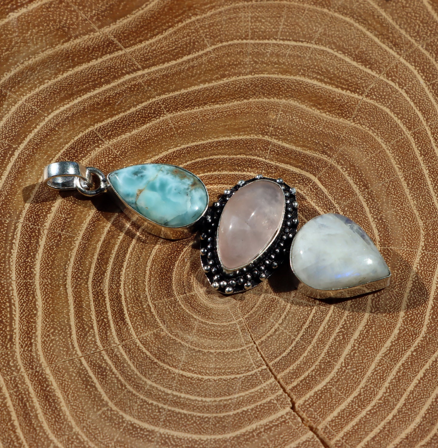 Pendant larimar rose gold moonstone