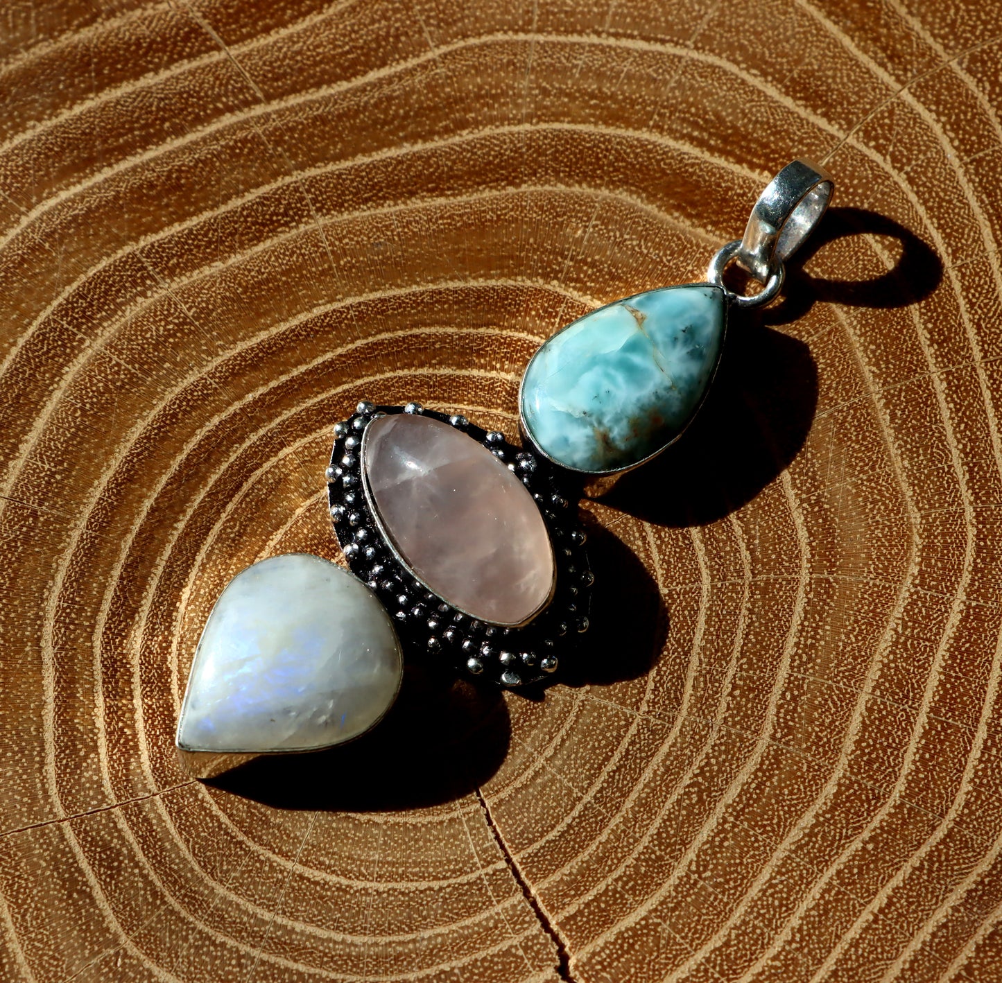 Pendant larimar rose gold moonstone