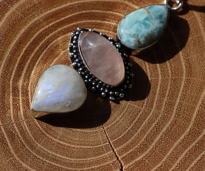 Pendant larimar rose gold moonstone