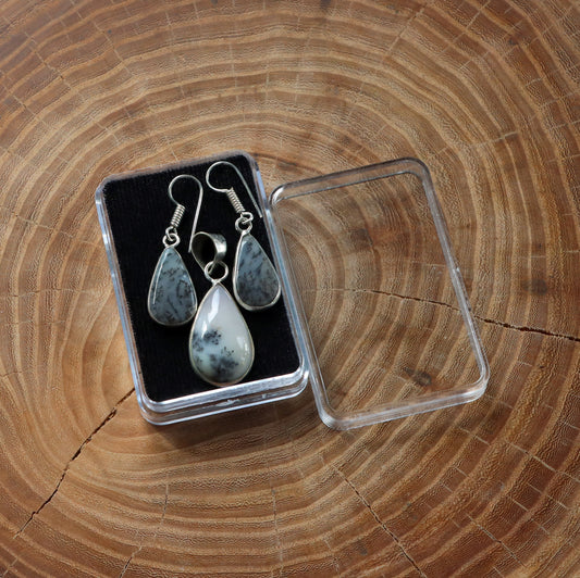 Gift set of dendritic opal earrings and pendants