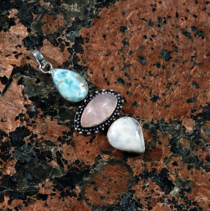 Pendant larimar rose gold moonstone