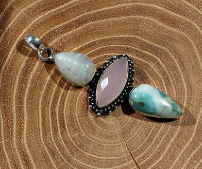 Pendant larimar rose gold moonstone