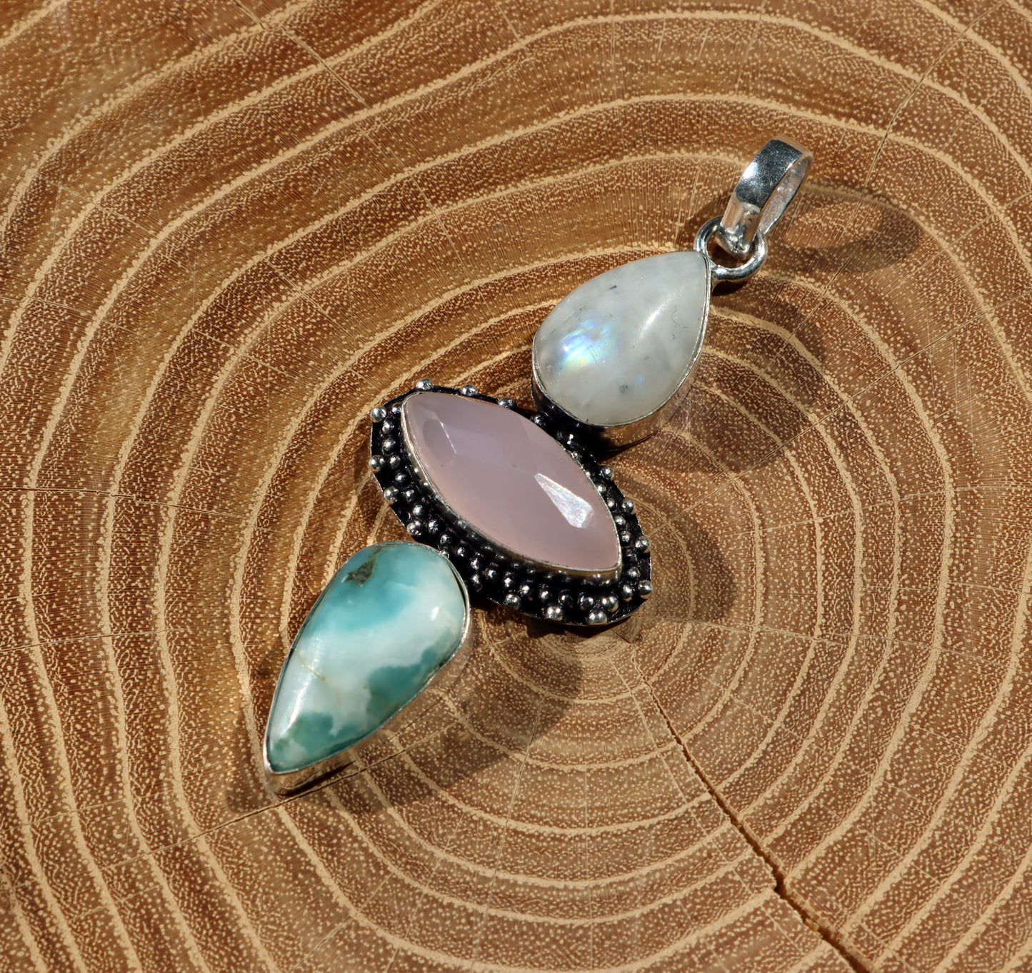 Pendant larimar rose gold moonstone