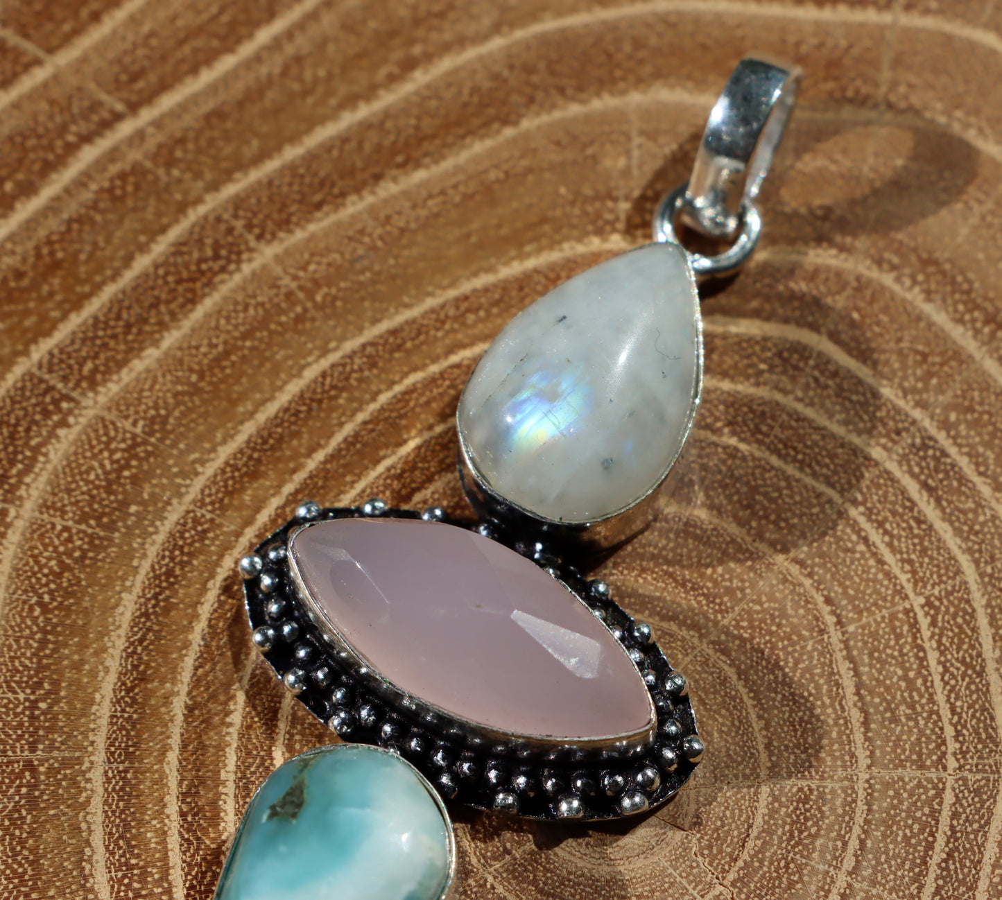 Pendant larimar rose gold moonstone