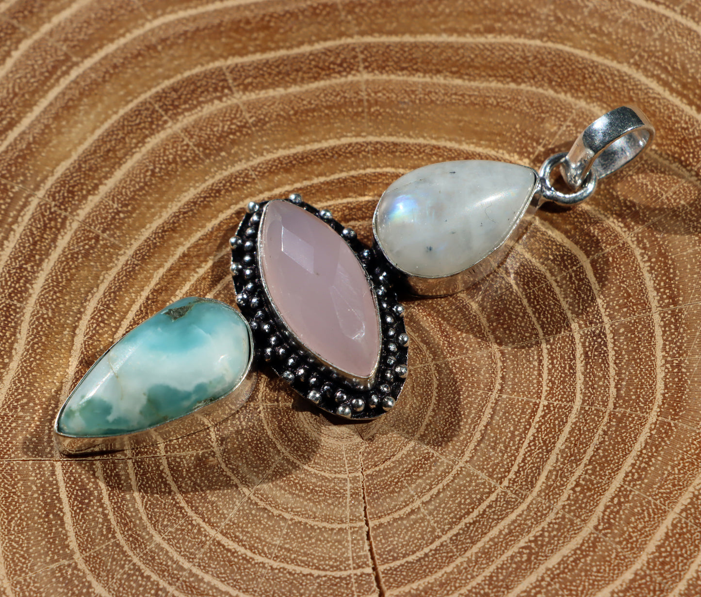 Pendant larimar rose gold moonstone