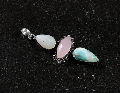 Pendant larimar rose gold moonstone