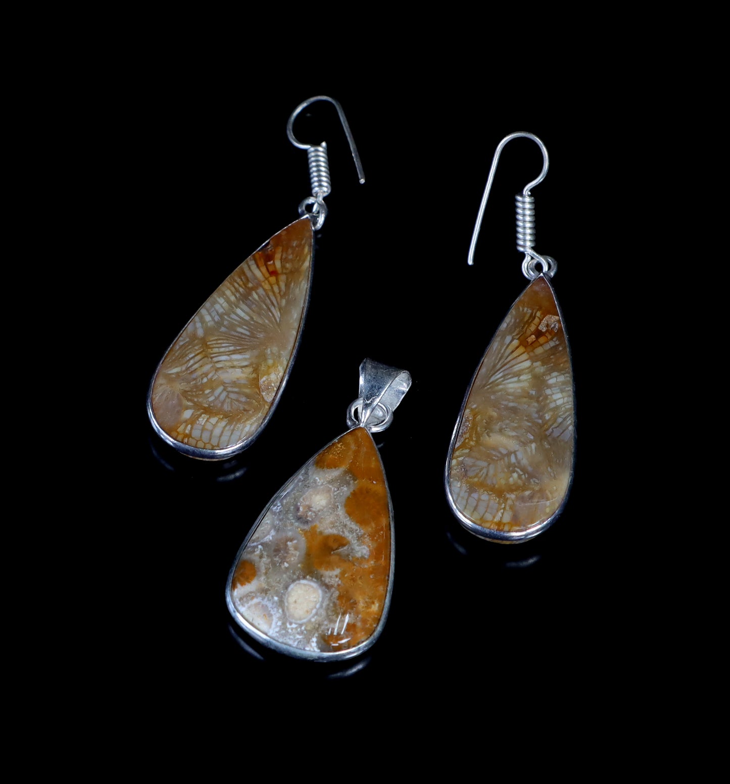 Set of yellow coral earring pendants