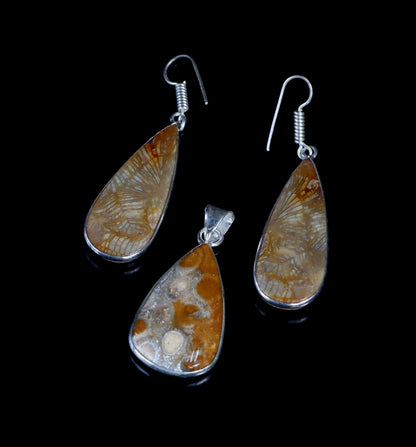 Set of yellow coral earring pendants