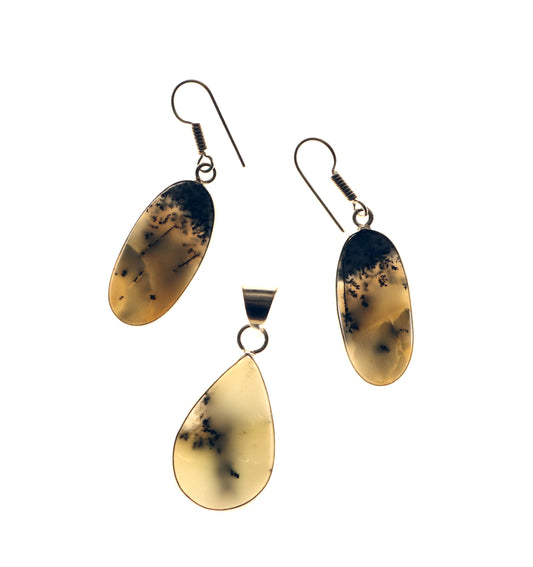 Set of earring pendants dendritic opal