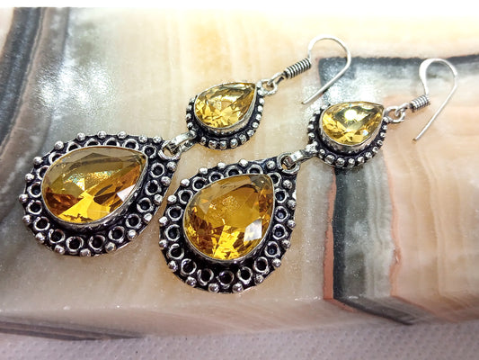 Two-piece faceted citrine earrings