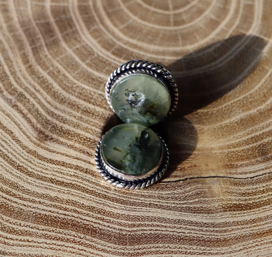 Epidote earrings in prehnite