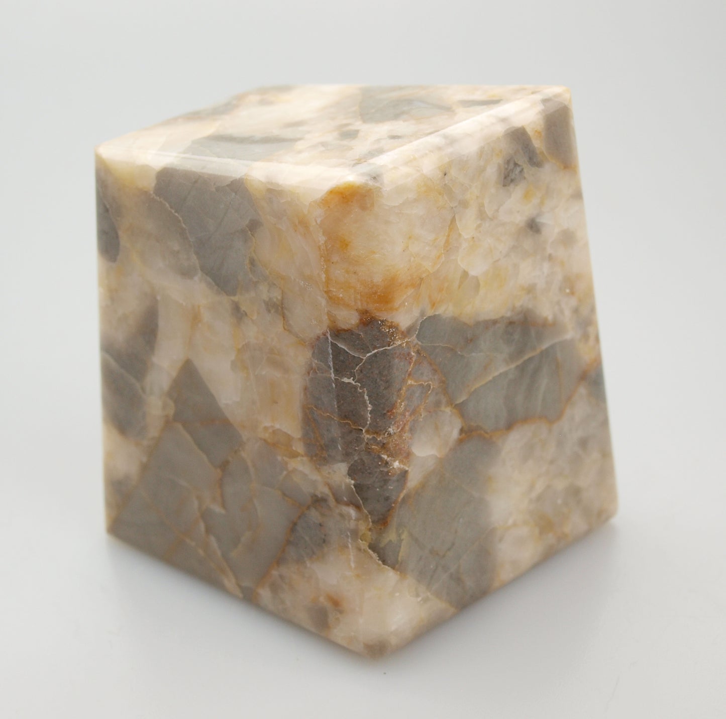 Paperweight of yellow calcite breccia with limestone and coral