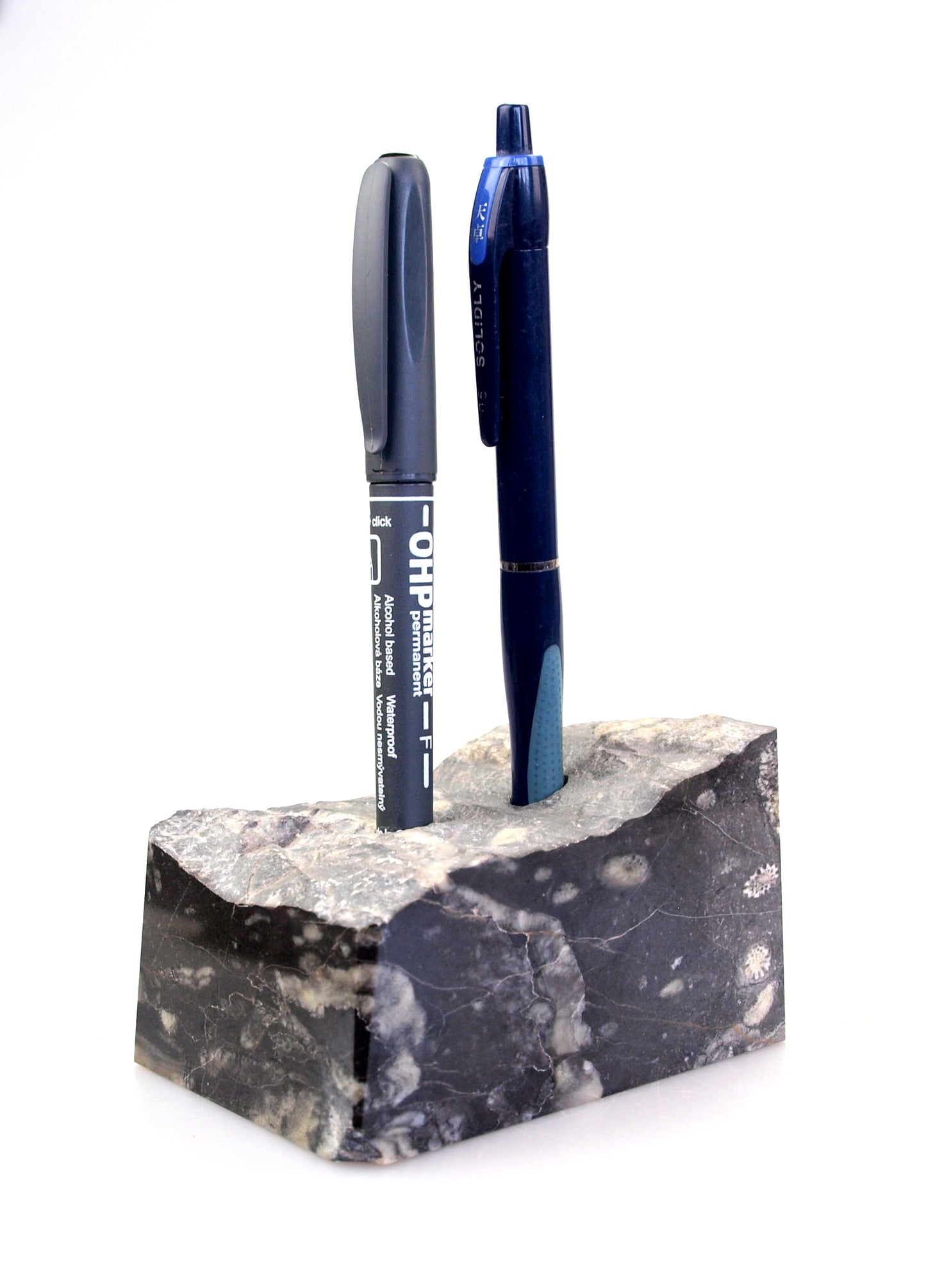 Limestone pencil stand with rough corals