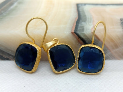 Set pendant + earrings polished tanzanite, gold-plated