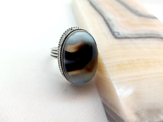 Onyx ring with blue agate