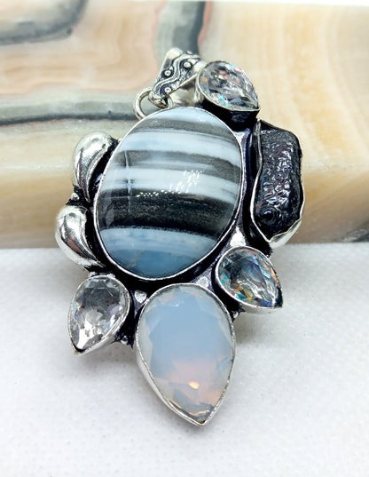 Owyhee opal pendant, mother of pearl, crystal and opal