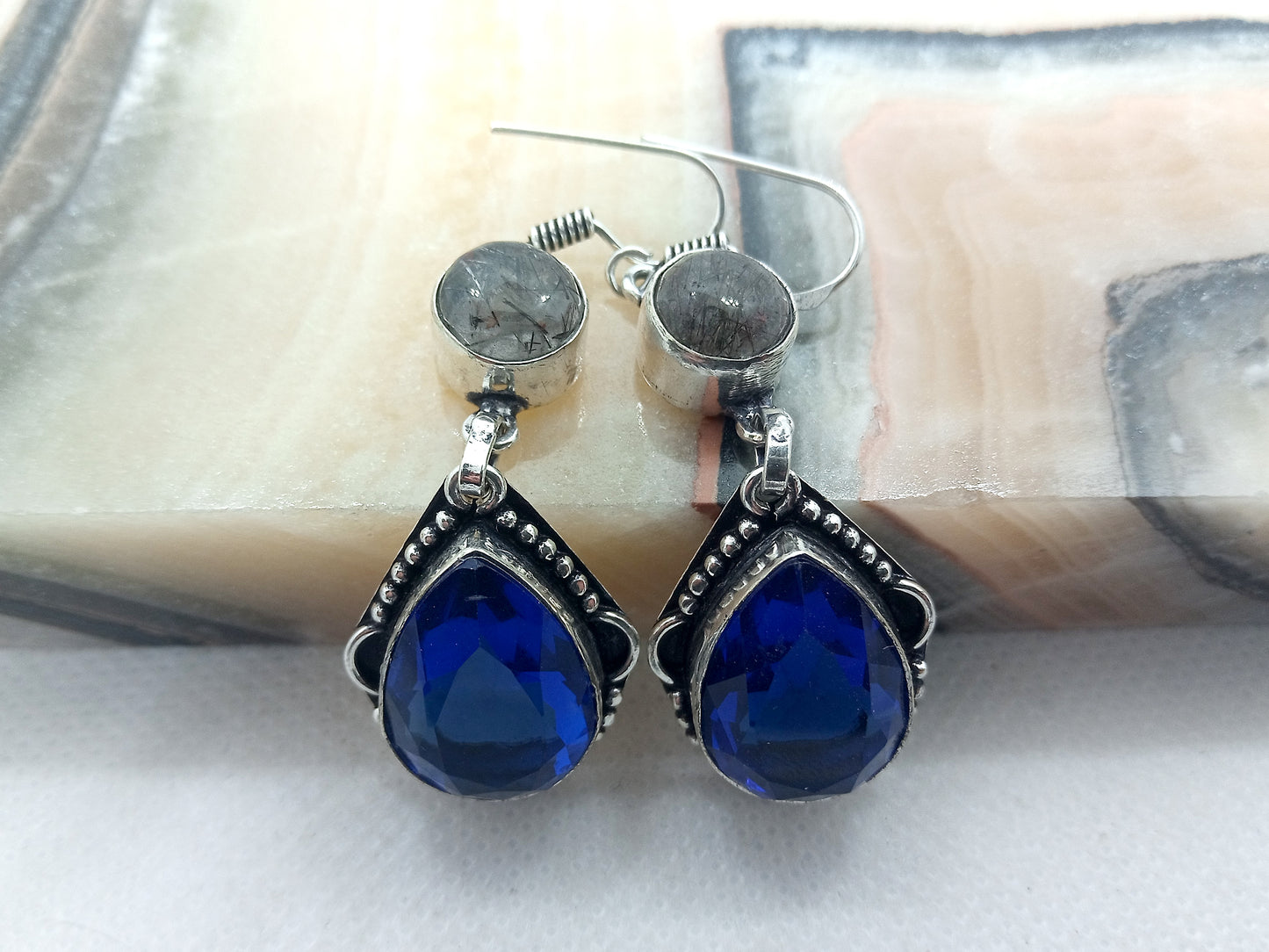 Tanzanite and tourmaline earrings in crystal