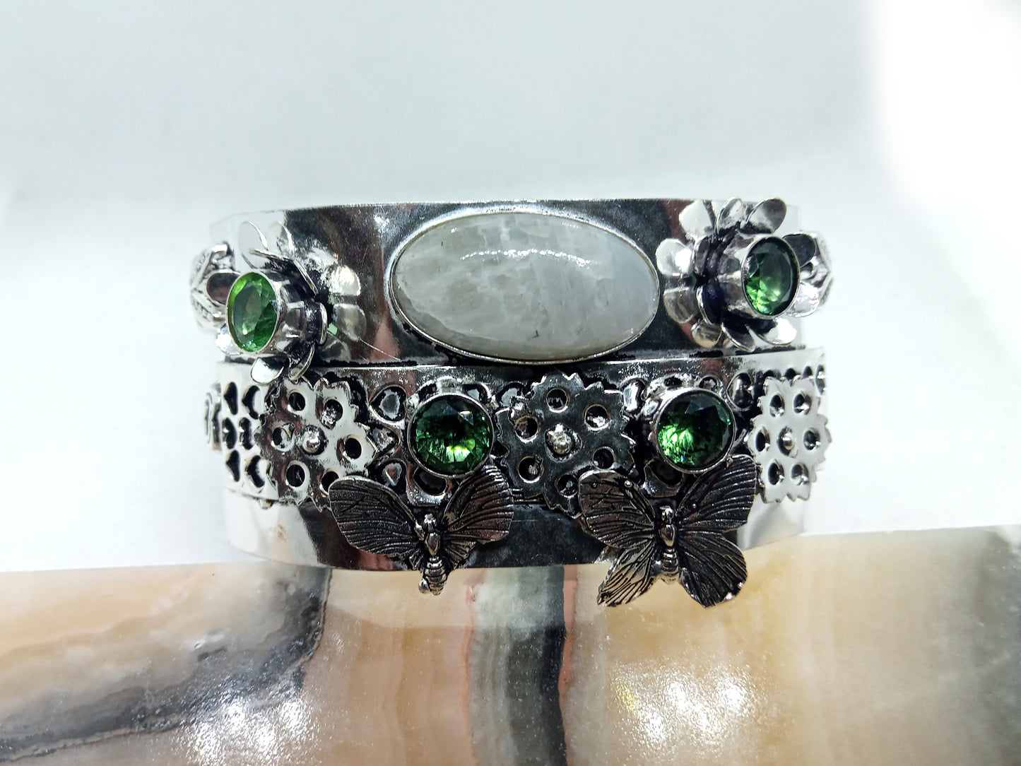 Moonstone and olivine bracelet