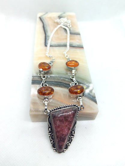 Rhodonite and Baltic amber necklace