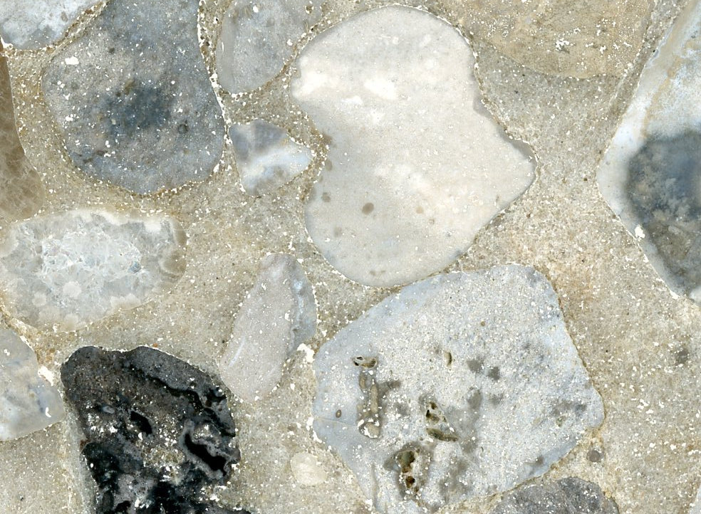 Jurassic conglomerate with geode and hornblende