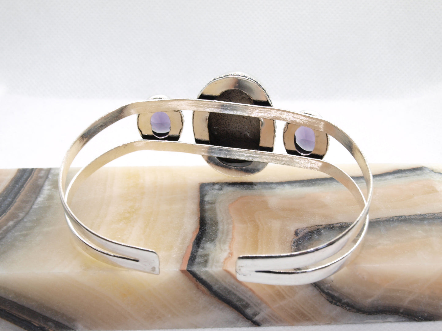 Dendritic opal and amethyst bracelet